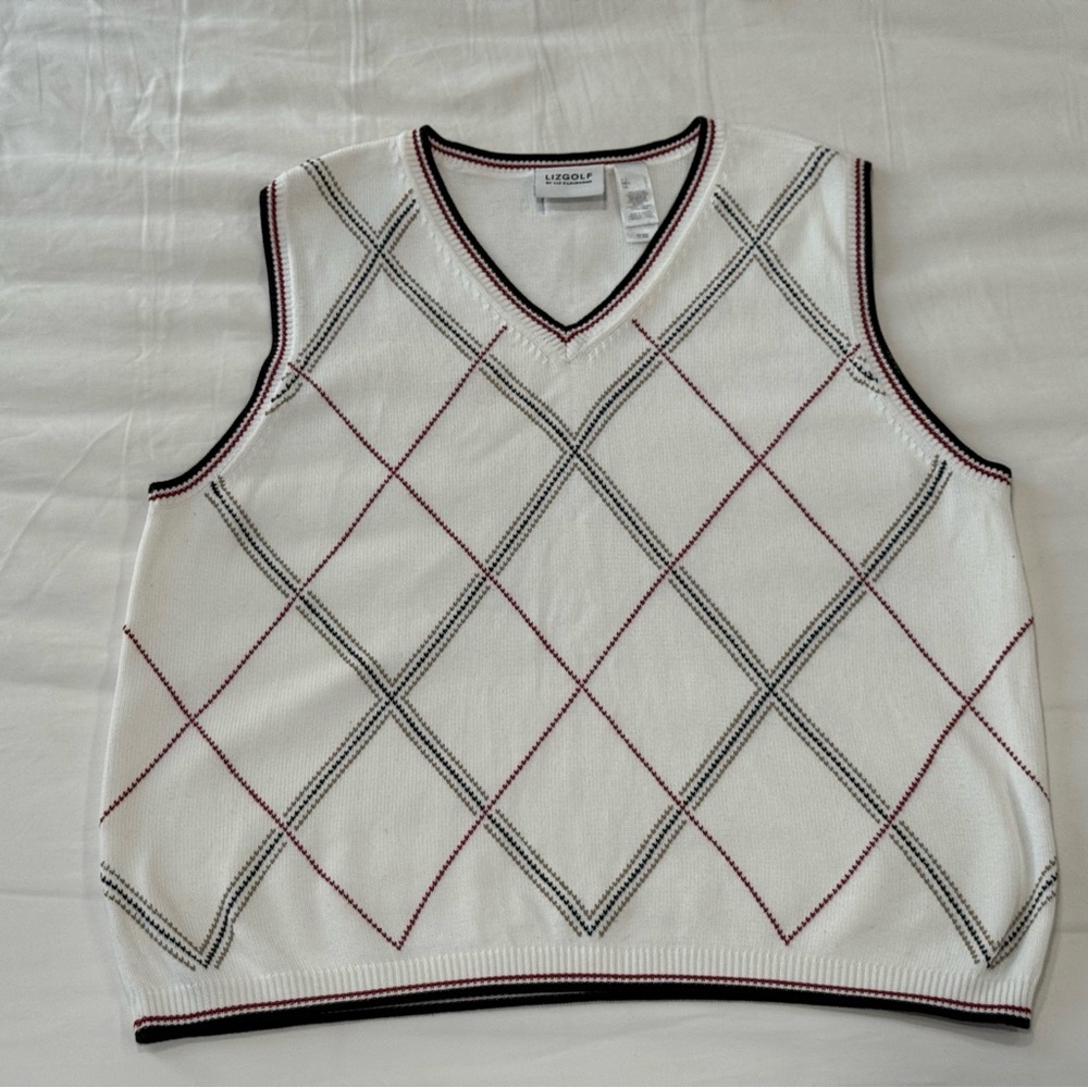 Oversized White Argyle Sweater Vest